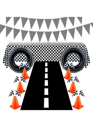 30 Pcs Checkered Racing Car Party Decorations Checked Race Flag Tablecloth Mini Traffic Cones Racing Pennant Banner Race Track Running Mat Tire Tubes Swimming For Decor (Black White Tablecloth) - pzsku/ZD76E5EE053C1A86F1E60Z/45/_/1692165963/0869b0dc-f14e-4808-a02a-75a0a520e605