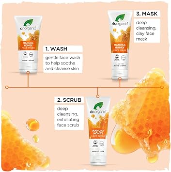 dr.organic غسول وجه دكتور أورغانيك بالعسل مانuka للبشرة الجافة للرجال والنساء نباتي طبيعي خالي من القسوة خالي من البارابين وخالي من SLS 150 مل قد يختلف التغليف - Image 5