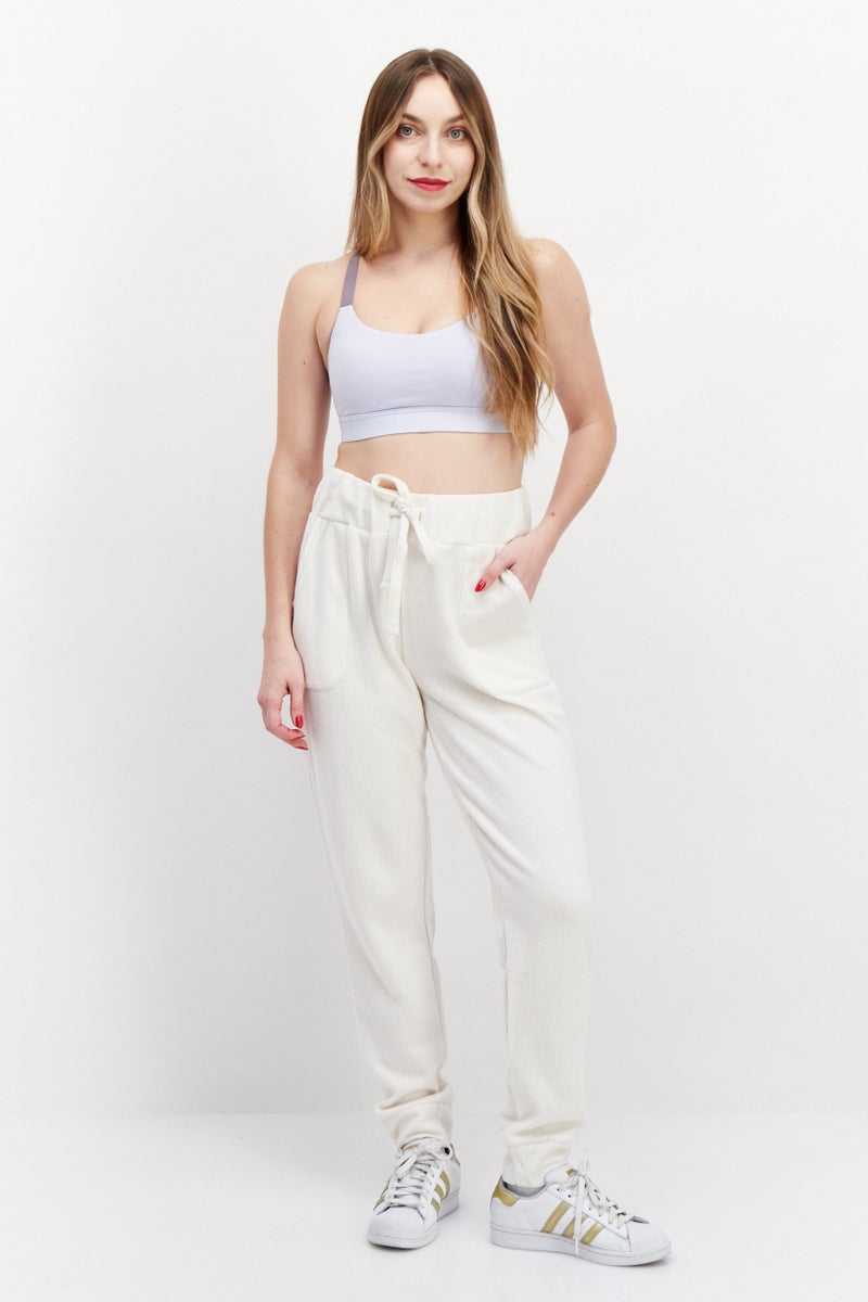 Lounge Nine Women Ribbed Drawstring Pants, Cream  - Image 3