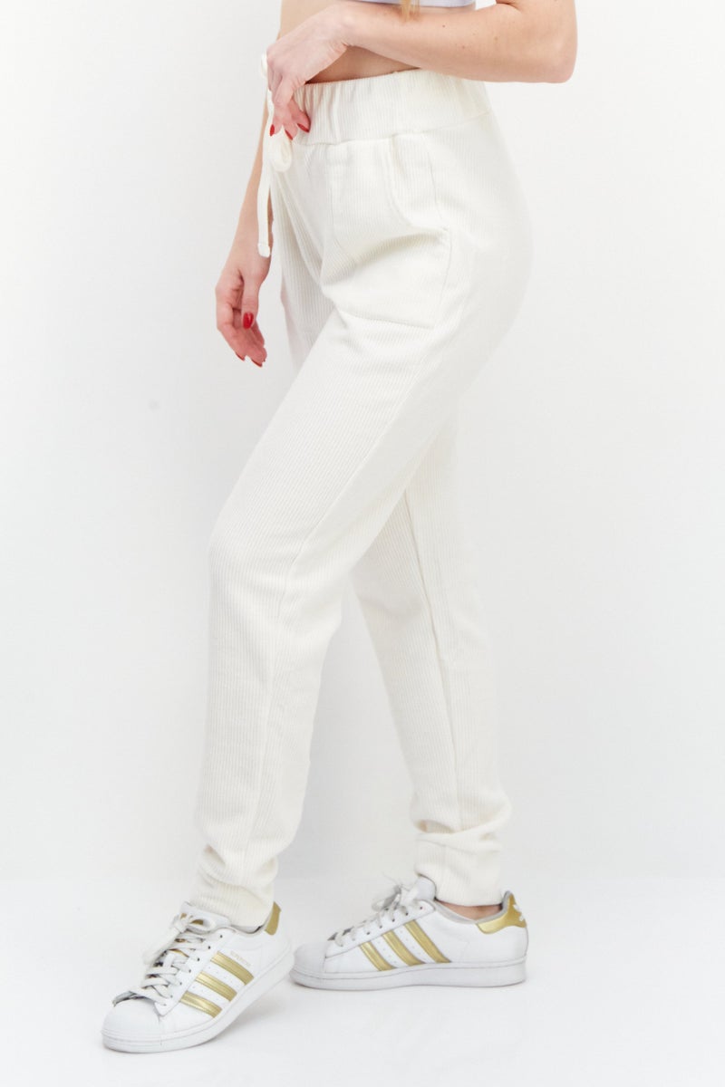Lounge Nine Women Ribbed Drawstring Pants, Cream  - Image 4