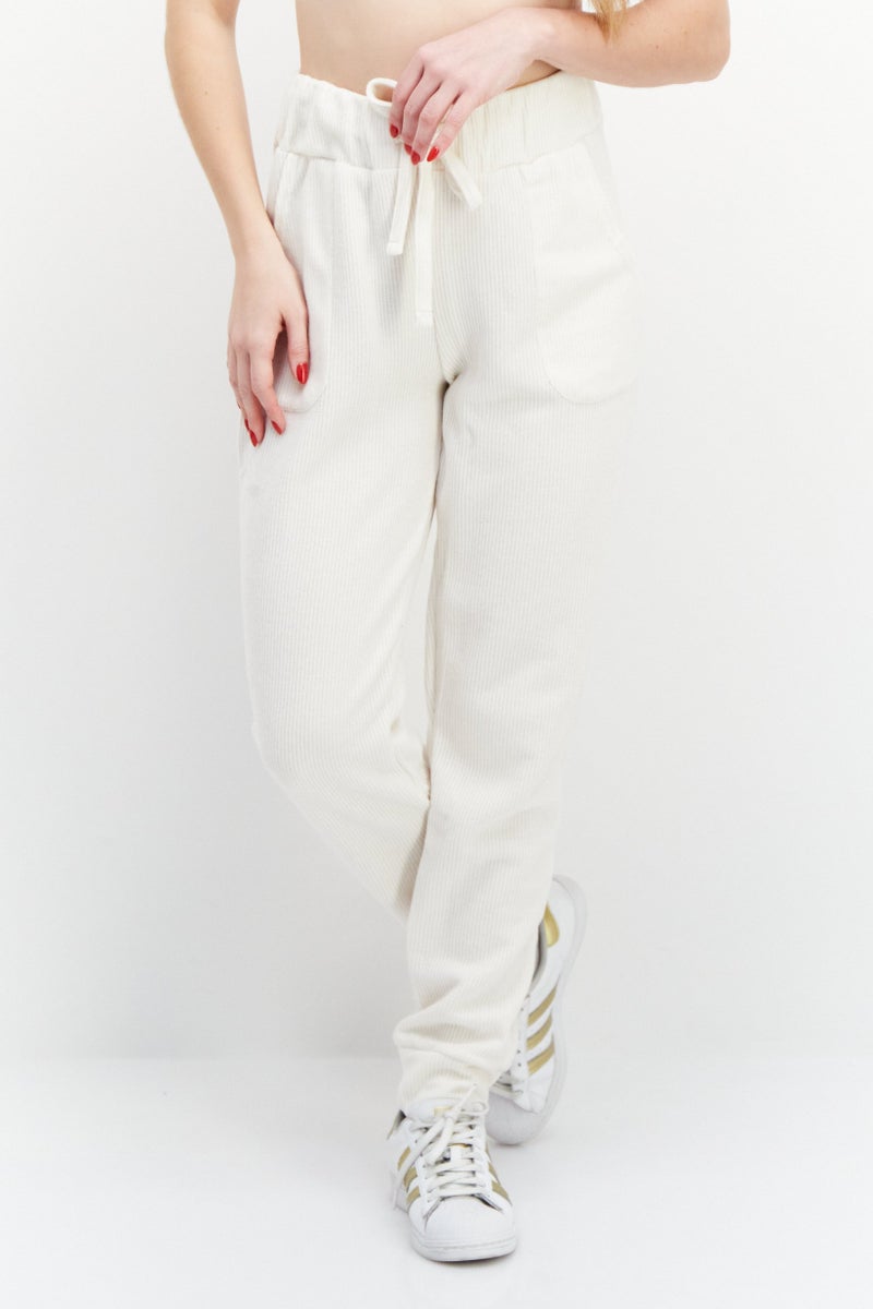 Lounge Nine Women Ribbed Drawstring Pants, Cream  - Image 1