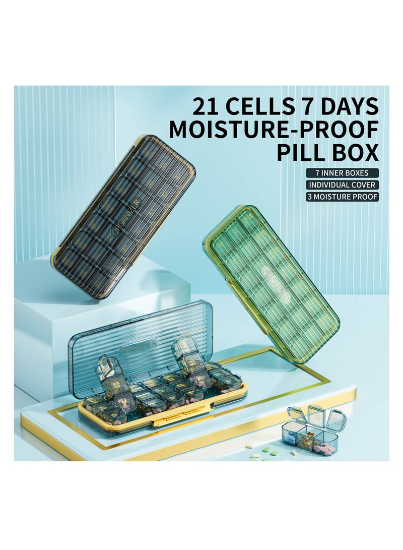 21 Cells 3 Times a Day Pill Organizer - Moistureproof Daily Cute Pill Box, Removable Separate Cell 21 Days Pill Case Suitable for Women Men Travel Jewelry & Everyday(Blue) - Image 2