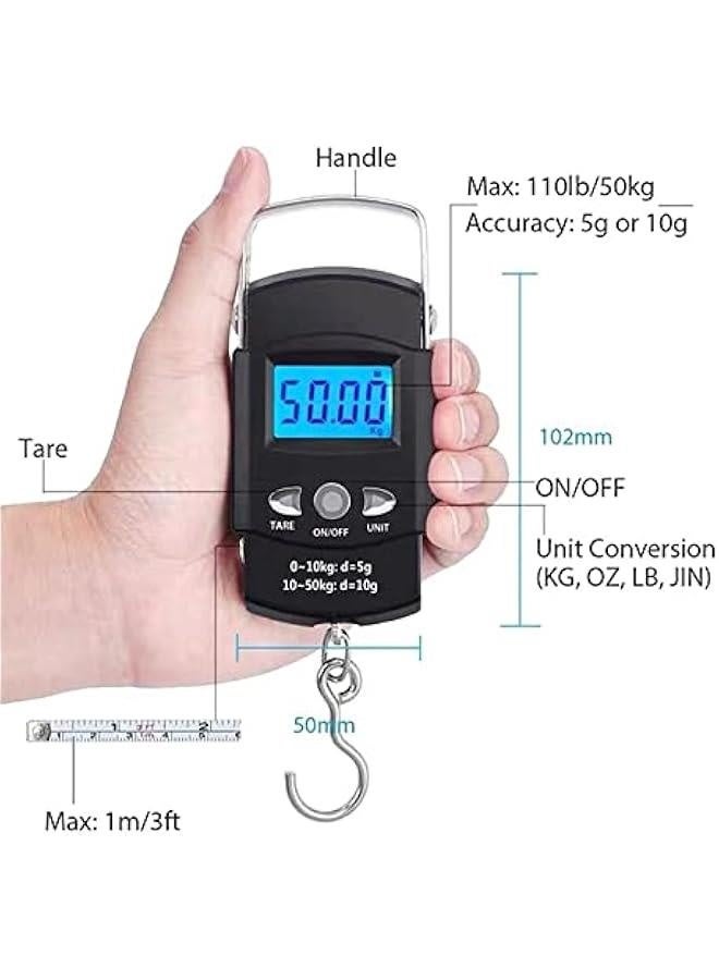 Digital Luggage Scale Professional Suitcase Travel Bag Hanging Scales Weight Balance with Tape Measure Backlight 50kg/10g - Image 2