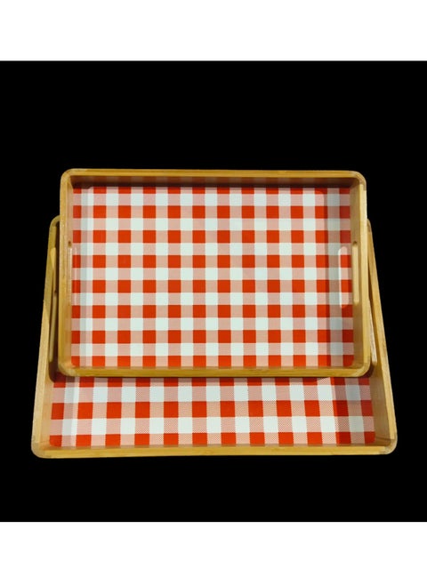 A set of luxuriously designed serving trays, 2 pieces, wooden / beige