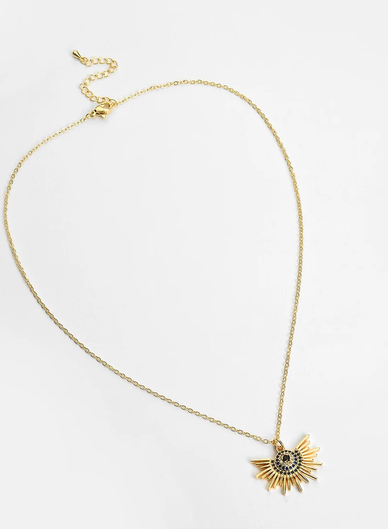 SOHI Blue & White Stone-Studded Pendant With Artificial Chain Necklace Jewellery