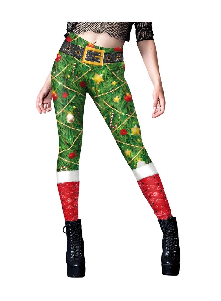 Loquat Womens Printed Christmas Leggings High Waist Xmas Tight Holiday Skinny Pants - Image 1