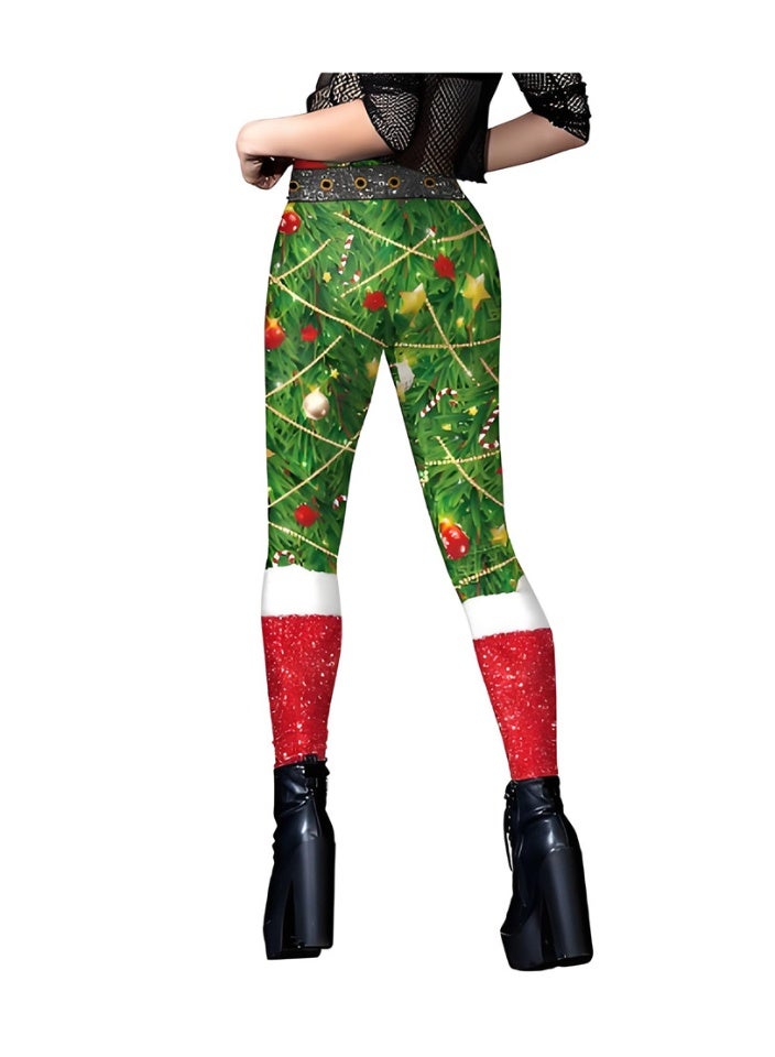 Loquat Womens Printed Christmas Leggings High Waist Xmas Tight Holiday Skinny Pants - Image 2