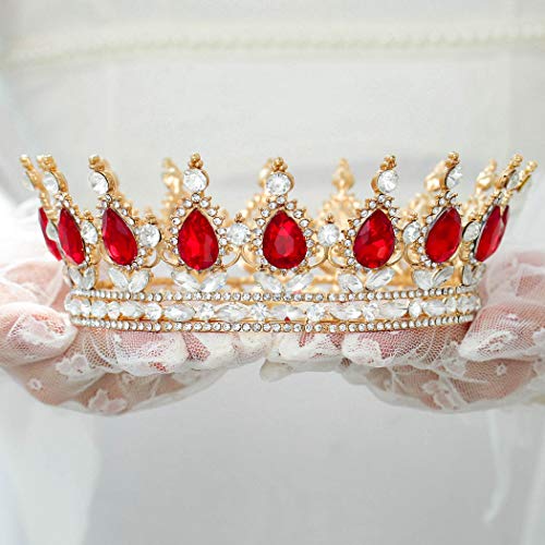 Foyte Baroque Queen Crown and Tiara Sparkly Rhinestone Wedding Crown Bride Tiaras Royal Princess Full Tiaras Headpieces for Women (red) - Image 4