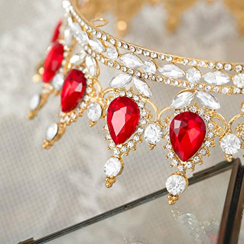 Foyte Baroque Queen Crown and Tiara Sparkly Rhinestone Wedding Crown Bride Tiaras Royal Princess Full Tiaras Headpieces for Women (red) - Image 3