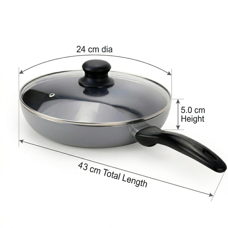 Wilson Non Stick Fry Pan with Glass Lid 24cm, Grey, Aluminium Cooking Pan, Induction & Gas Compatible, Scratch Resistant Coating, Cool Touch Handle, Healthy Low Oil Kitchen Cookware - Image 4