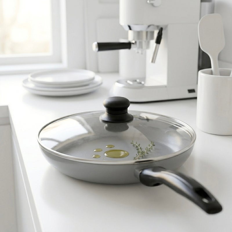 Wilson Non Stick Fry Pan with Glass Lid 24cm, Grey, Aluminium Cooking Pan, Induction & Gas Compatible, Scratch Resistant Coating, Cool Touch Handle, Healthy Low Oil Kitchen Cookware - Image 2