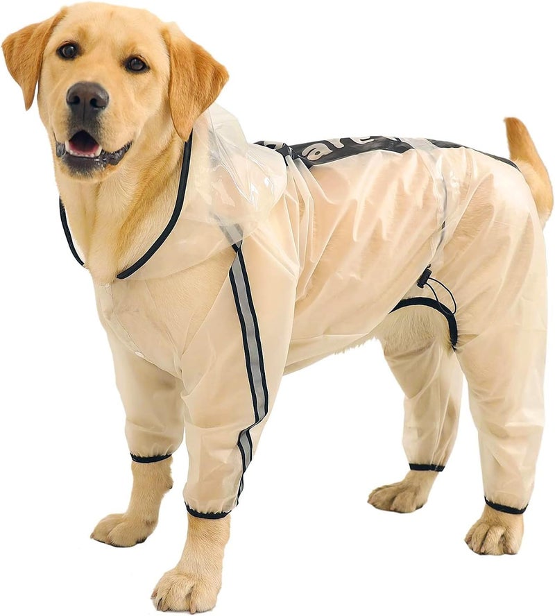 Olsa Dog Raincoat, Dog Hooded Slicker Poncho, 4 Legs Rain Jacket with Reflective Stripe, Transparent Water Proof Resistant Rain Snow Clothes for Small Medium Large - Image 1