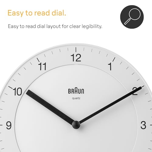 Braun Classic Analogue Wall Clock with Quiet Quartz Movement, Easy to Read, 20cm Diameter in White, Model BC06W. - Image 2