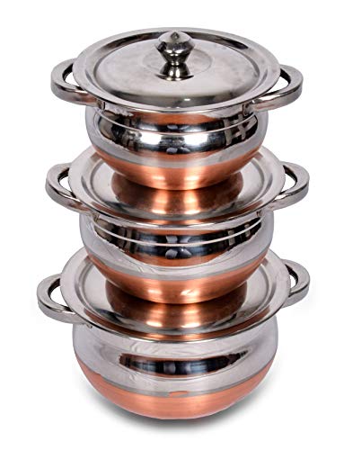 OBLETTER Kitchen Stainless Steel Handi Set with Lid Set- Biryani Handi Set for Cooking, Serving, Baking, Prepping Use (Set of 3) - Image 1