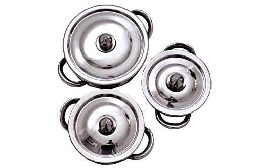 OBLETTER Kitchen Stainless Steel Handi Set with Lid Set- Biryani Handi Set for Cooking, Serving, Baking, Prepping Use (Set of 3) - Image 2