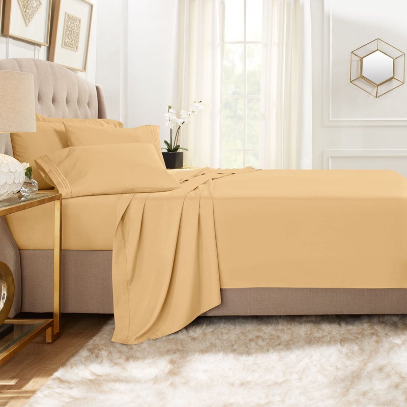Clara Clark King Sheets  6 Piece Set - Hotel Luxury Sheets for King Size Bed  Super Soft Bedding Sheets & Pillowcases  King Size Sheets  Camel Gold - Image 3