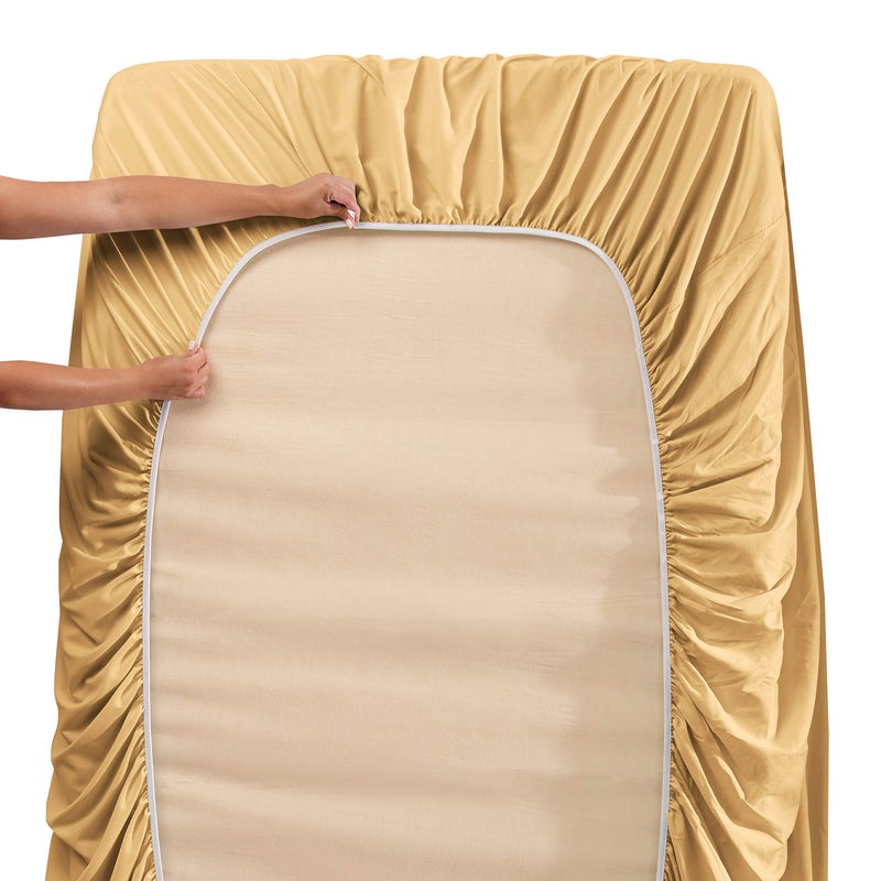 Clara Clark King Sheets  6 Piece Set - Hotel Luxury Sheets for King Size Bed  Super Soft Bedding Sheets & Pillowcases  King Size Sheets  Camel Gold - Image 5