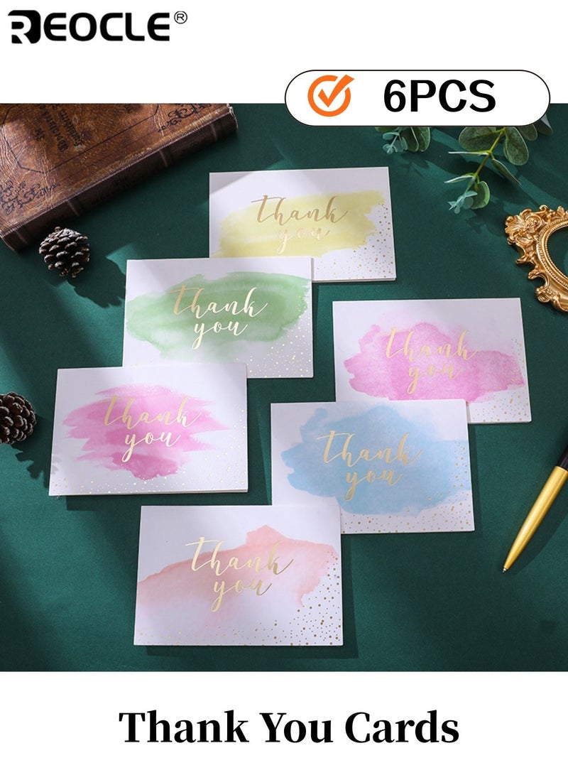 ريوكل 6 قطع بطاقات شكرا لك مع مظاريف التذهيب بالألوان المائية شكرا لك بطاقات ملاحظة المعايدة للأعمال الصغيرة هدايا تقدير التخرج لحفل زفاف الطفل - Image 1