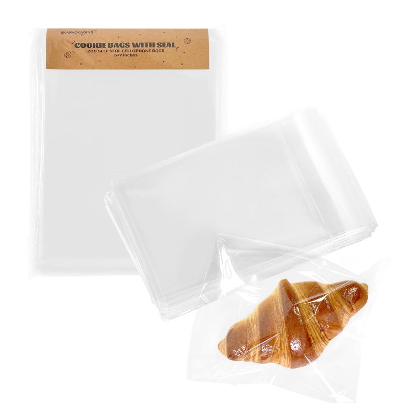 EKAPACKAGING Clear 5x7 Inches 200Pcs Self Sealing Cellophane Cookie Bags Christmas Treat Individual Party Favor Bag Plastic Sealable Small Goodie Cello Snack Gift Packaging with Seal - Image 1