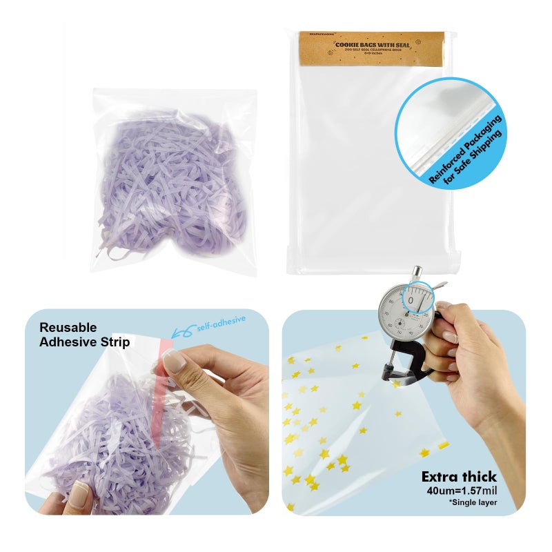 EKAPACKAGING Clear 5x7 Inches 200Pcs Self Sealing Cellophane Cookie Bags Christmas Treat Individual Party Favor Bag Plastic Sealable Small Goodie Cello Snack Gift Packaging with Seal - Image 4