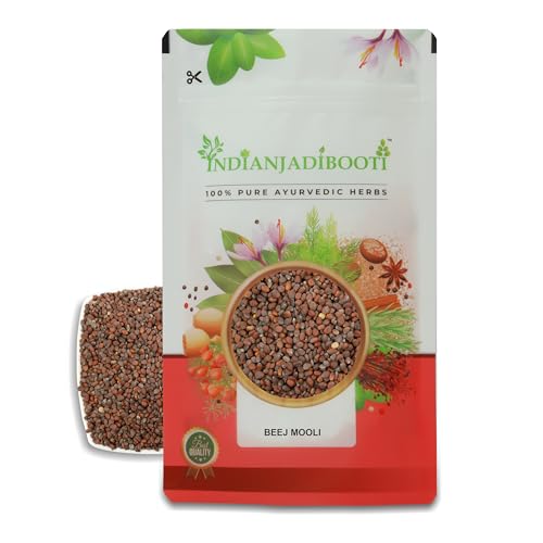 IndianJadiBooti بيج مولي (بذور الفجل الصالحة للأكل/مولكا بيج) – بذور خام 100% نقية لصحة الجهاز الهضمي وتنقية الكلى – تساعد في دعم صحة الجهاز البولي والتمثيل الغذائي، عبوة 100 جرام - Image 1