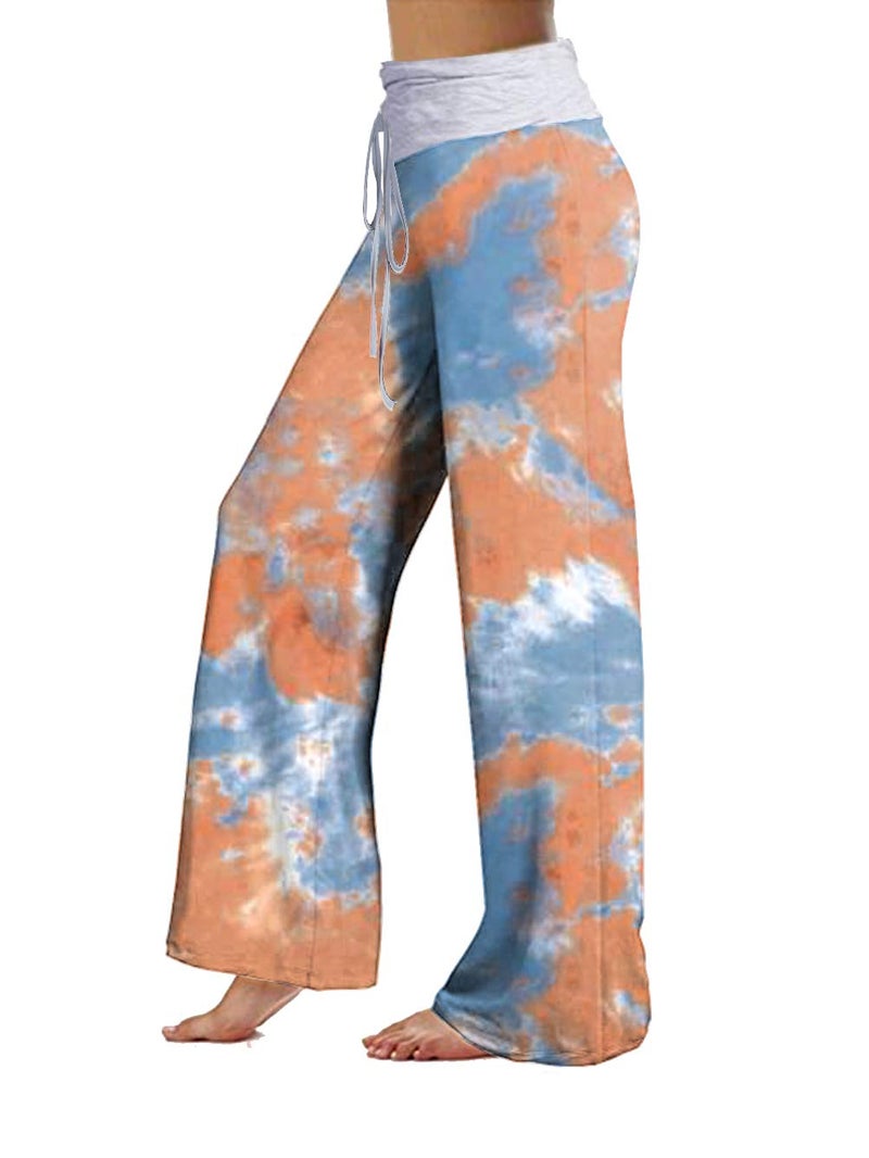 iChunhua Pajama Pants for Women Loose Fit Yoga Lounge Pants Drawstring Tie-Dyed Orange/Large - Image 2