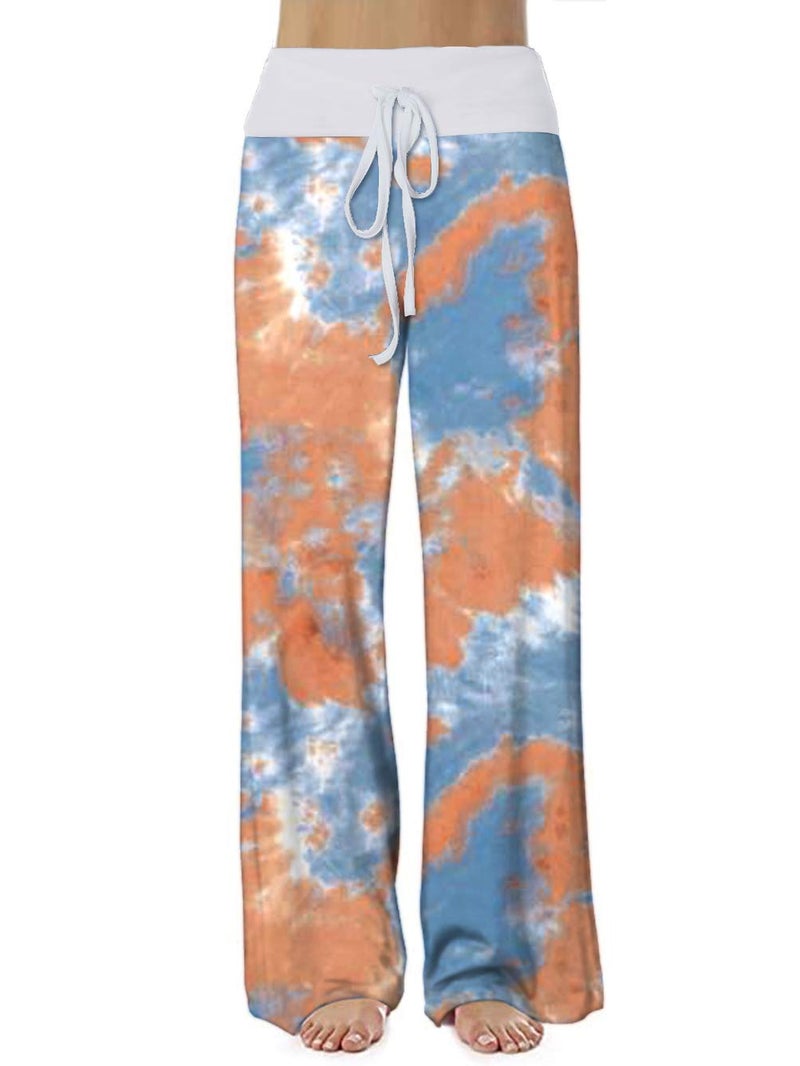 iChunhua Pajama Pants for Women Loose Fit Yoga Lounge Pants Drawstring Tie-Dyed Orange/Large - Image 1