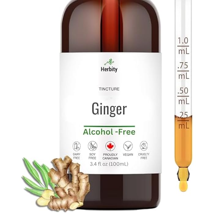 Herbity Ginger Tincture – Alcohol-Free Herbal Supplement for Digestion, Nausea & Immune Support – Vegan, Glycerin-Based Extract – 3.4 fl oz (100 mL) - Image 1