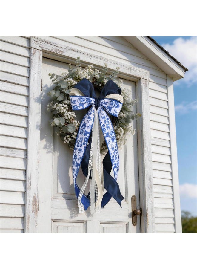 Laribbons Blue Floral Wired Ribbon, 2.5 Inch x 10 Yards, Spring Flower Ribbon for Wreath Making, Bows, Crafts & Home Decor - Image 2