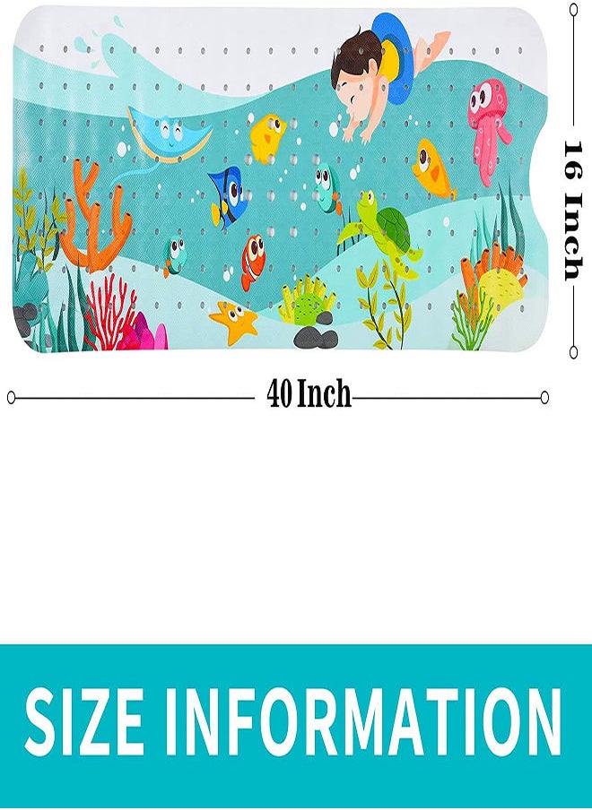 SYOSI - Cartoon Non-Slip Bathtub Mat for Kids, 40x16 Inch Baby Bath Mat Non-Slip Extra Long Bathtub Mat for Kids, Anti Slip Shower Mat with Suction Cups & Drain Holes, Machine Washable - Image 1
