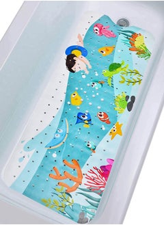 Cartoon Non-Slip Bathtub Mat for Kids, 40x16 Inch Baby Bath Mat Non-Slip Extra Long Bathtub Mat for Kids, Anti Slip Shower Mat with Suction Cups & Drain Holes, Machine Washable