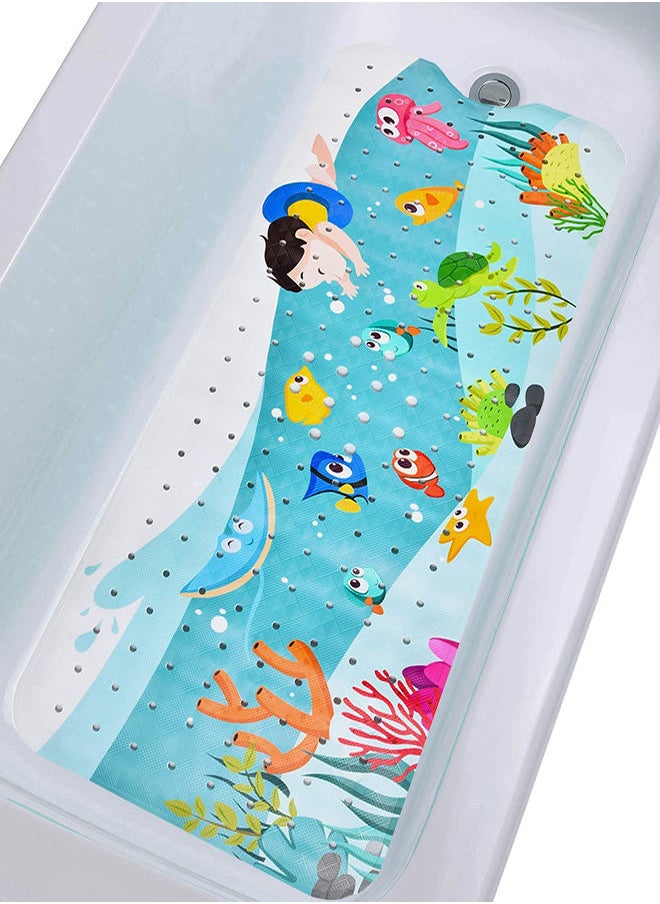 SYOSI - Cartoon Non-Slip Bathtub Mat for Kids, 40x16 Inch Baby Bath Mat Non-Slip Extra Long Bathtub Mat for Kids, Anti Slip Shower Mat with Suction Cups & Drain Holes, Machine Washable - Image 1