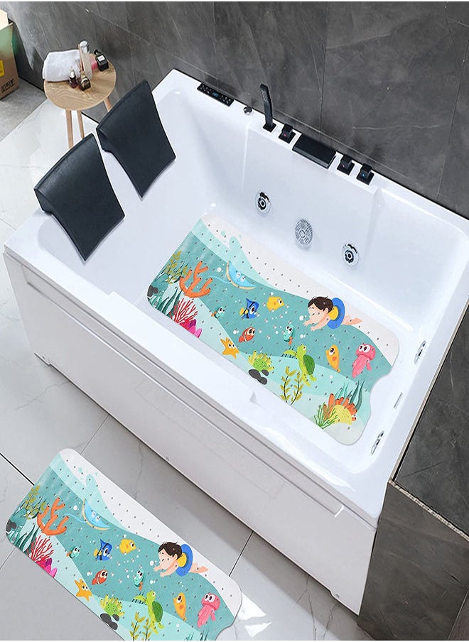 SYOSI - Cartoon Non-Slip Bathtub Mat for Kids, 40x16 Inch Baby Bath Mat Non-Slip Extra Long Bathtub Mat for Kids, Anti Slip Shower Mat with Suction Cups & Drain Holes, Machine Washable - Image 1