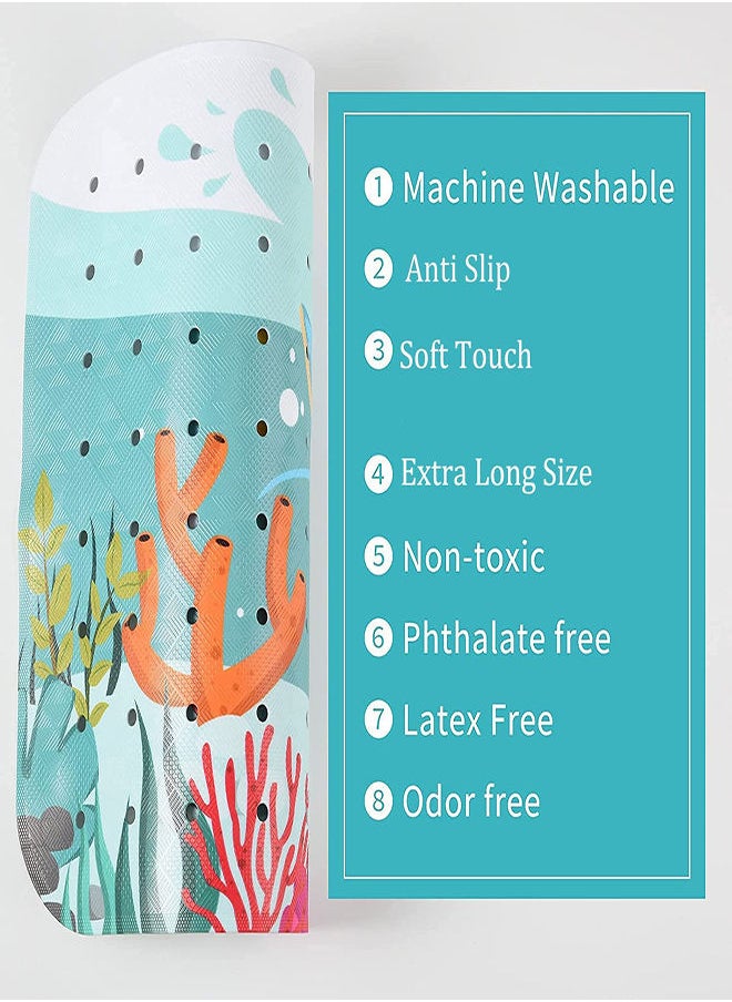 SYOSI - Cartoon Non-Slip Bathtub Mat for Kids, 40x16 Inch Baby Bath Mat Non-Slip Extra Long Bathtub Mat for Kids, Anti Slip Shower Mat with Suction Cups & Drain Holes, Machine Washable - Image 1