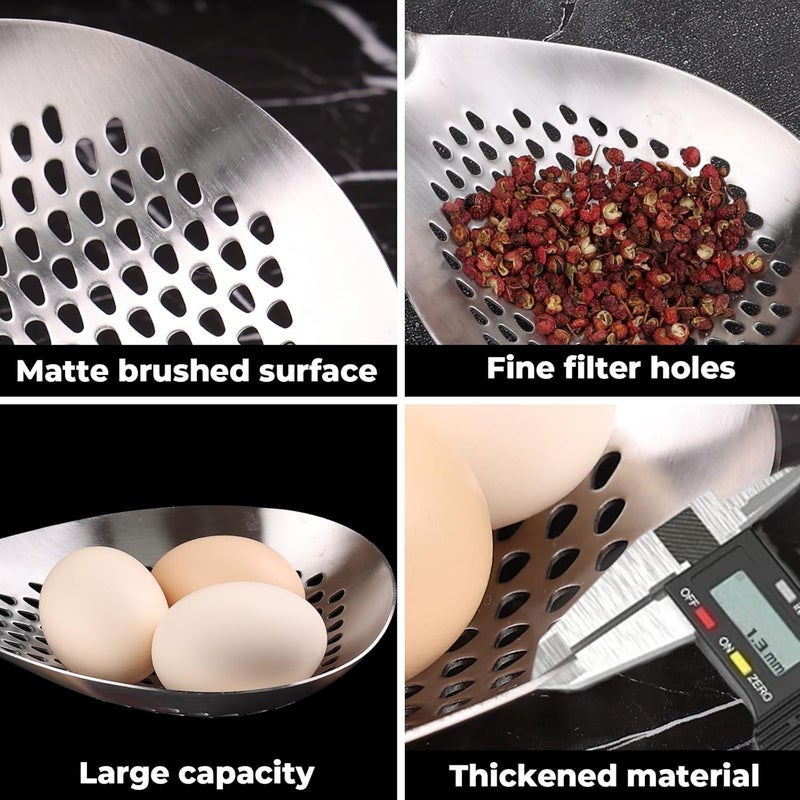 Marte Skimmer Slotted Spoon Set of 3 - Stainless Steel Pasta Tools Spider Strainer Ladle Spoon with Wooden Handle for Cooking and Frying - Kitchen Utensils Spaghetti Strainer Colander - 14.8In,16.5In,17In - Image 3
