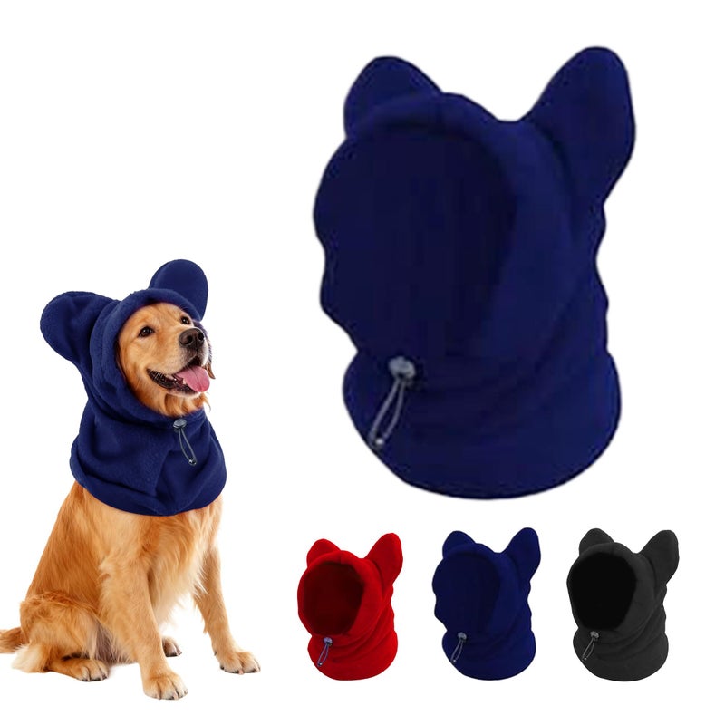 ETOFIXEE Dog Snood Winter Hood with Ear Protection, Fleece Neck Warmer for Dogs, (Blue, Large) - Image 1