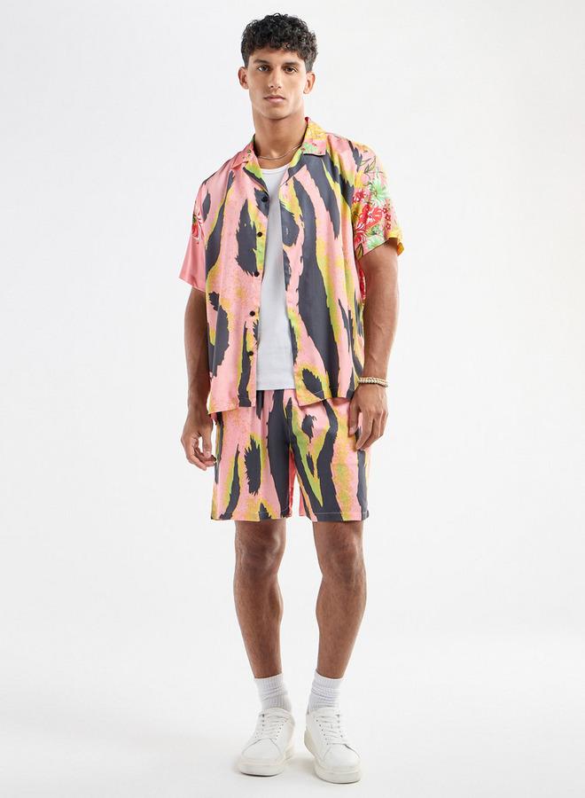 سبلاش فيڤ شورت بخصر مرن ورباط إغلاق وجيوب وطبعات - Image 2