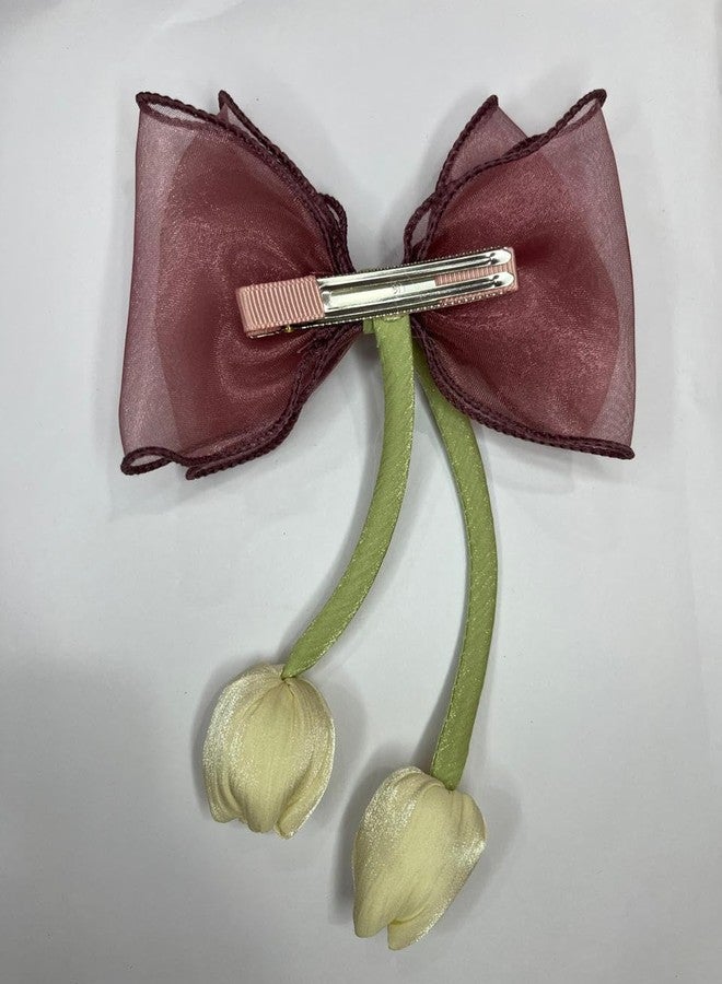 WECROO Cute Bow Hair Clips for Women & Girls | Soft Organza Bow Hair Pin with Floral Tassel | Stylish Hair Accessories for Party, Gifting | Elegant Hair Clip Set Pack of 4 - Image 5