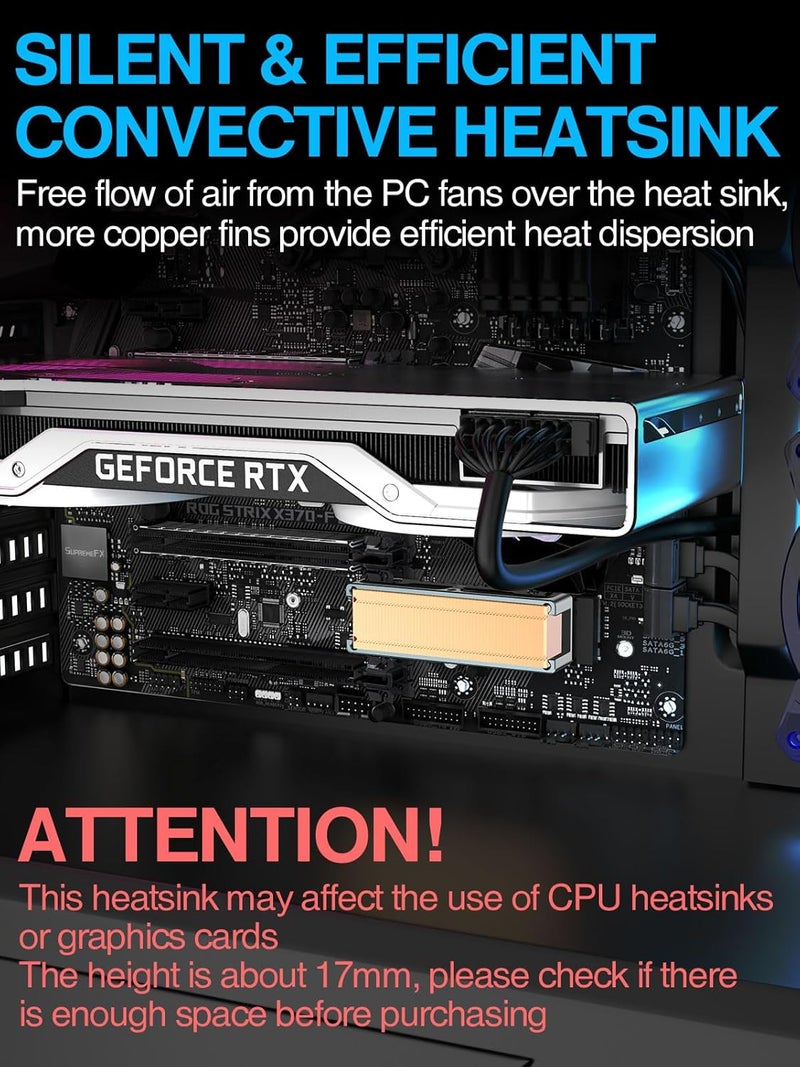 جيي JEYI Q150 M.2 HeatSink، زعانف نحاسية مع إطار ألومنيوم مشتتات حرارية سلبية - Finscold Q150-1.7mm / 0.68" - Image 5