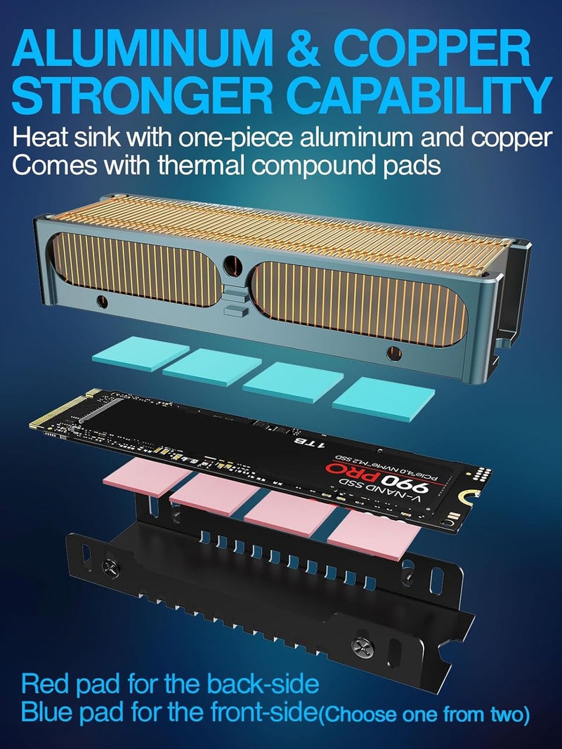 جيي JEYI Q150 M.2 HeatSink، زعانف نحاسية مع إطار ألومنيوم مشتتات حرارية سلبية - Finscold Q150-1.7mm / 0.68" - Image 2