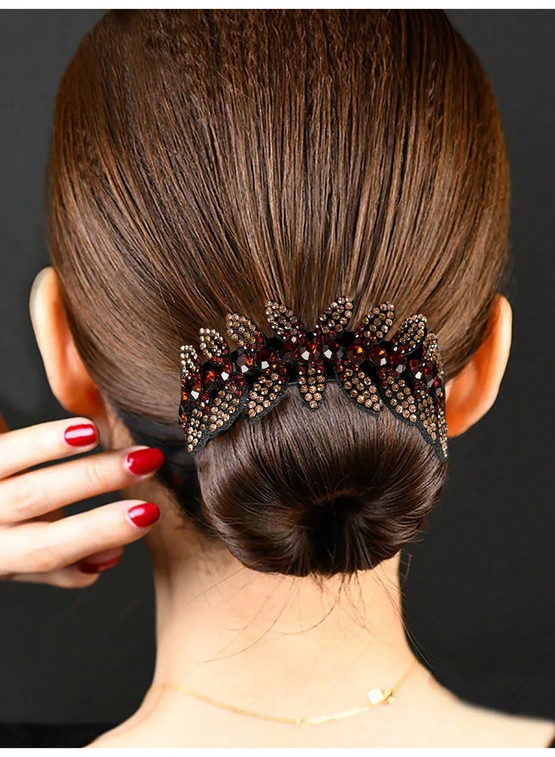 مشبك شعر بتصميم مزين بالكريستال اللامع مناسب لتثبيت تسريحة الكعكه مناسب للاستخدام اليومي  الأعراس والحفلات والمناسبات الخاصة. - Image 1