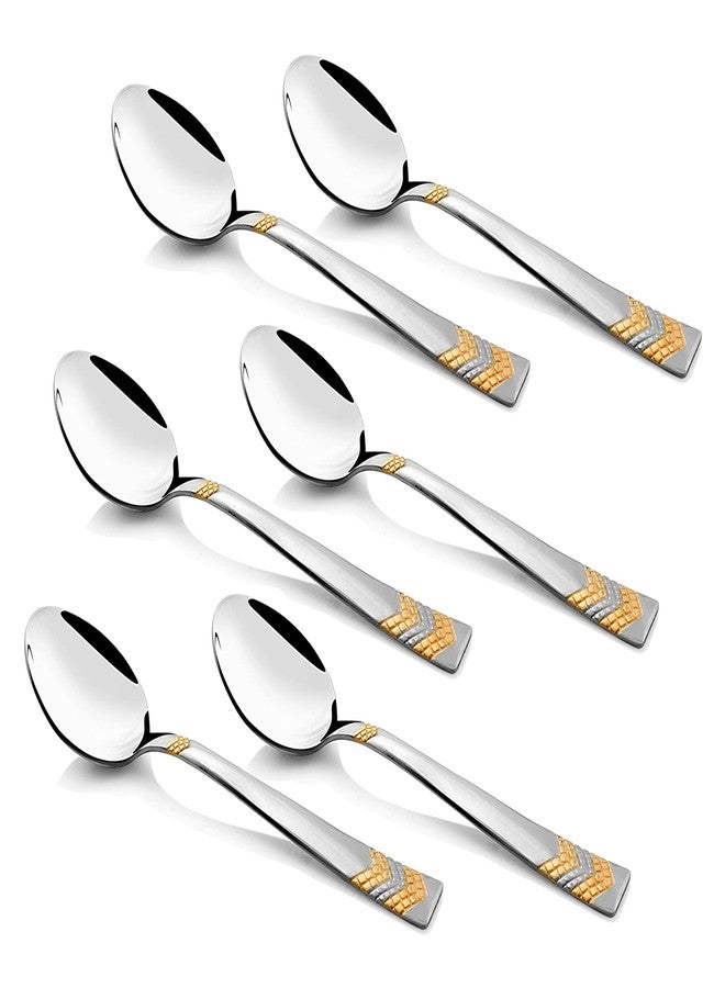 FnS RAGA 24 Karat Gold Plated Stainless Steel Dinner Spoons (Set of 6) for Home, Dining and Kitchen - Image 1