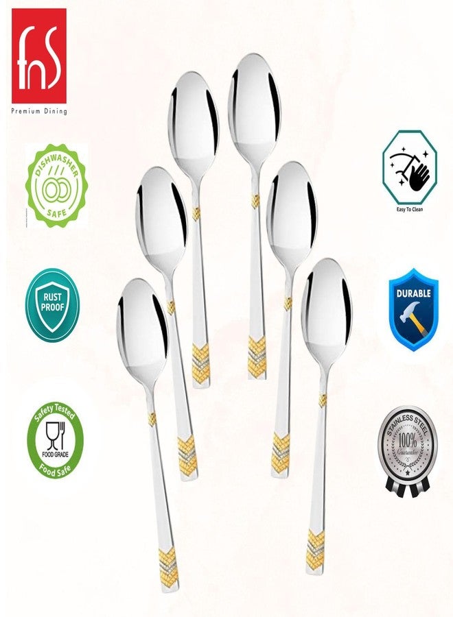 FnS RAGA 24 Karat Gold Plated Stainless Steel Dinner Spoons (Set of 6) for Home, Dining and Kitchen - Image 2