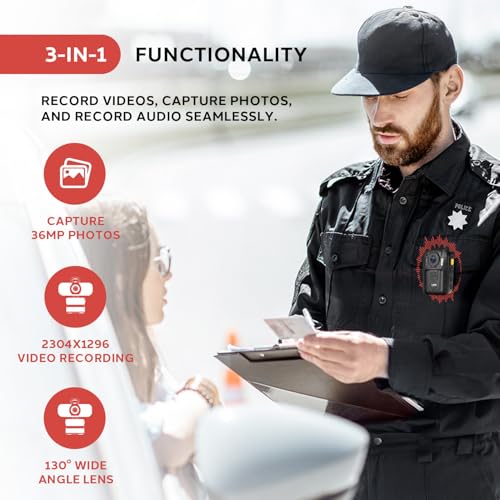 Pyle Police Security Video Compact Camera HD 2304x1296p Rechargeable Wireless Waterproof Wearable Law Enforcement Mini Surveillance Cam Audio Video Recording Night Vision Motion Detector Pyle PPBCM6 - Image 3
