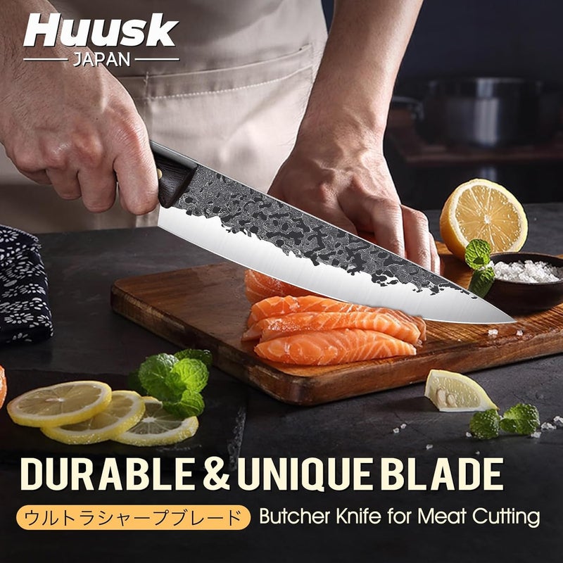 Huusk 8-inch Chef Knife from Japan, Professional Hand Forged Kitchen Knives, Japanese Gyutou Chef Knives, High Carbon Steel Cooking Knife for Meat Sushi Vegetables, Christmas Gifts for Men Women - Image 2