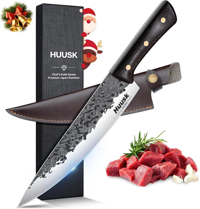 Huusk 8-inch Chef Knife from Japan, Professional Hand Forged Kitchen Knives, Japanese Gyutou Chef Knives, High Carbon Steel Cooking Knife for Meat Sushi Vegetables, Christmas Gifts for Men Women - Image 1