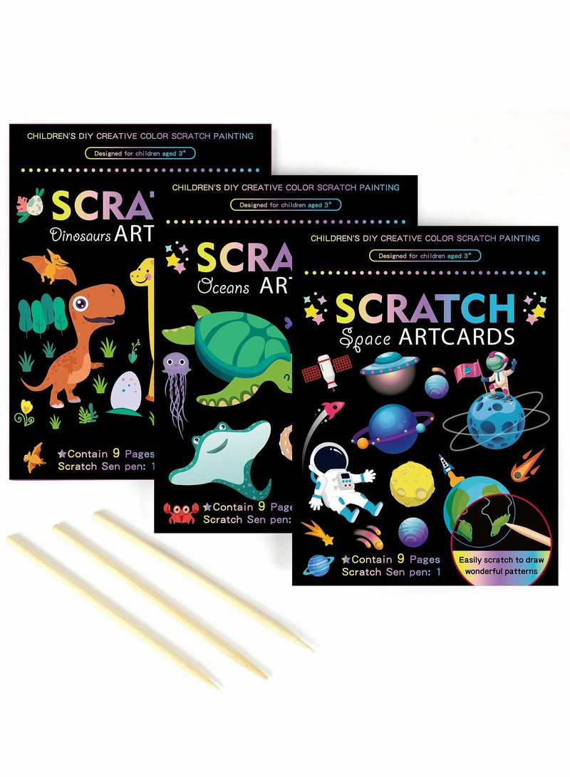 Excefore 3 Set Magic Scratch Paper Art Crafts Colorful Drawing Book for Kids Birthday Party Games Projects Kits - Image 1