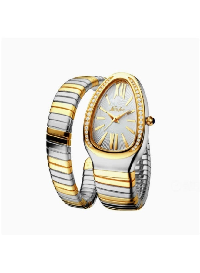 MISSFOX Serpentine Wrap Ladies Watch, Japanese Miyota Quartz, Diamond Bezel, Stainless Steel Bracelet Watch for Women - Image 2