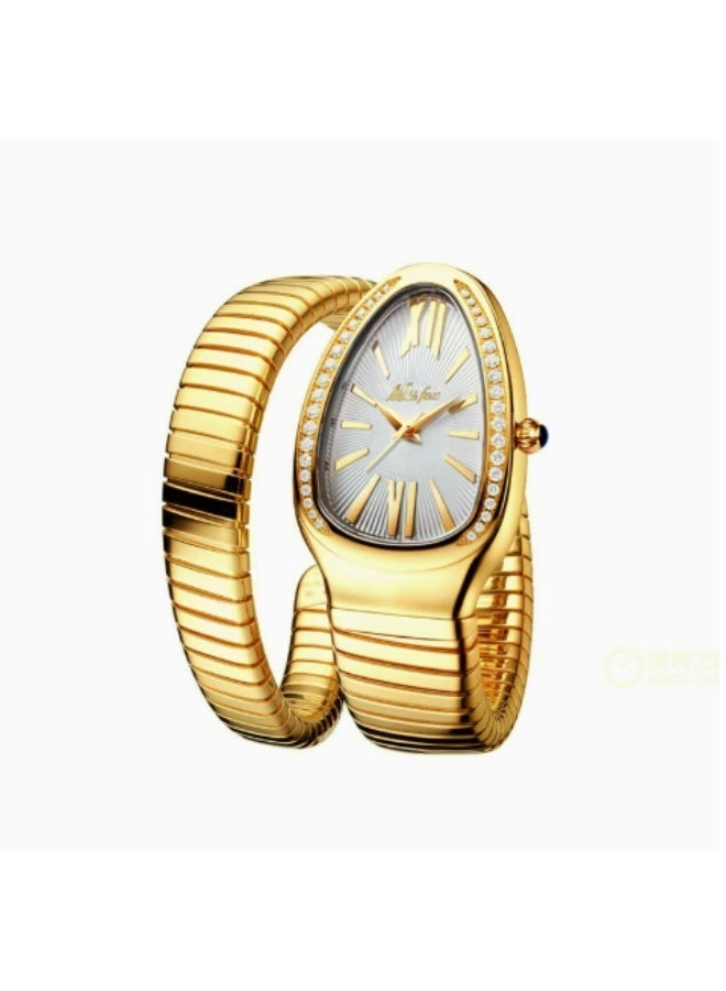 MISSFOX Serpentine Wrap Ladies Watch, Japanese Miyota Quartz, Diamond Bezel, Stainless Steel Bracelet Watch for Women - Image 1