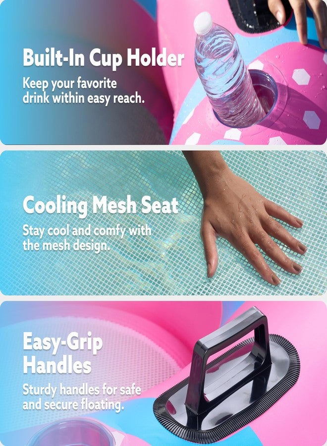 SLOOSH Inflatable River Tubes Float - Heavy Duty Pool Tube Floats for Adults Floating, Lake Floaties River Run Sports Fun, Large Raft Water Lounger with Cup Holders Mesh Bottom (53 inches, Pink) - Image 3